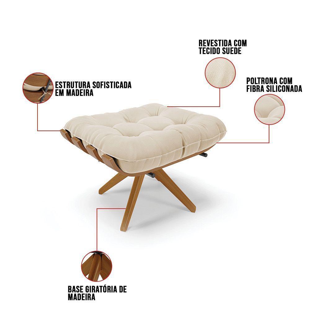 Kit 02 Puffs Giratório Costela Suede Bege Base Madeira - 3