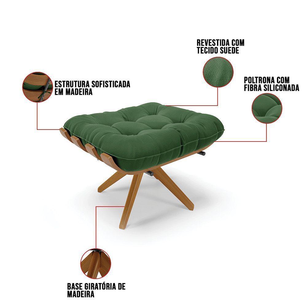 Kit 02 Puffs Giratório Costela Suede Verde Base Madeira - 3