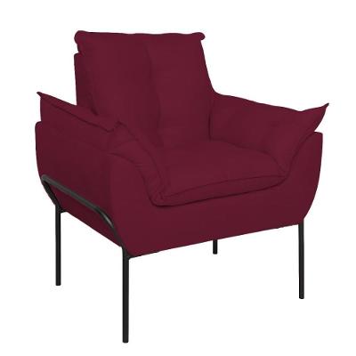 Poltrona Sofá Luxo Base Metal Preto Recepção Escritório Marsala