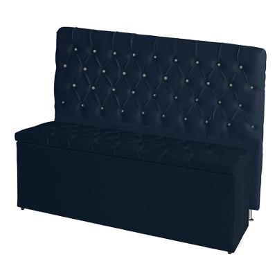 Kit De Quarto Cabeceira De Cama Box E Calçadeira Baú Estrela Casal Queen 160 Cm Suede Botão Strass Azul Marinho Do Lar M