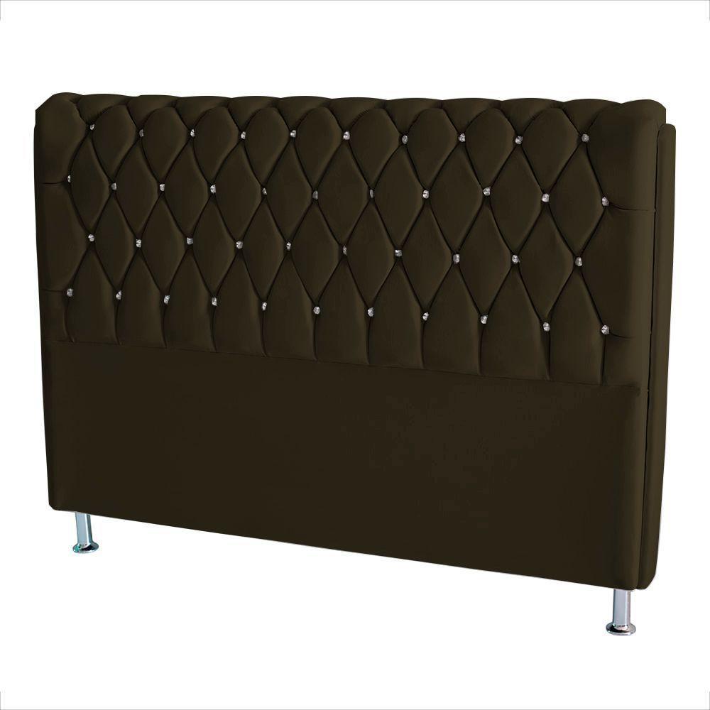 Cabeceira De Cama Box Jully Queen 160 Cm Botão Strass Suede Marrom Do Lar Móveis - 1