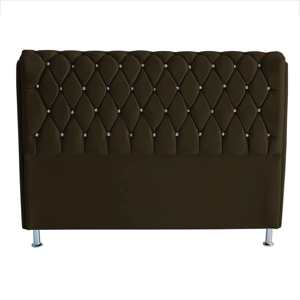 Cabeceira De Cama Box Jully Queen 160 Cm Botão Strass Suede Marrom Do Lar Móveis - 2
