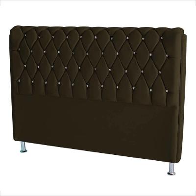 Cabeceira De Cama Box Jully Queen 160 Cm Botão Strass Suede Marrom Do Lar Móveis