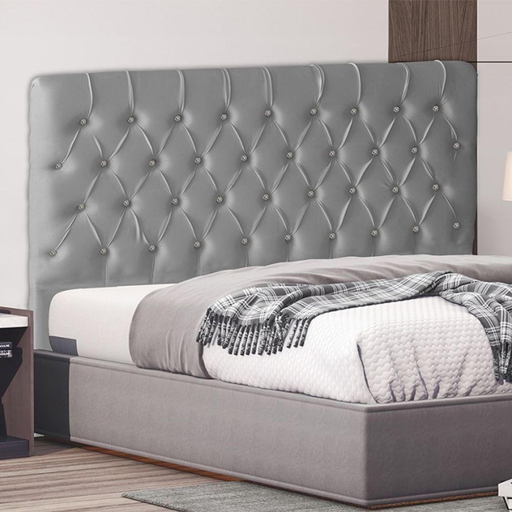 Cabeceira De Cama Box Paris Casal 140 Cm Botão Strass Suede Prata Do Lar Móveis - 2