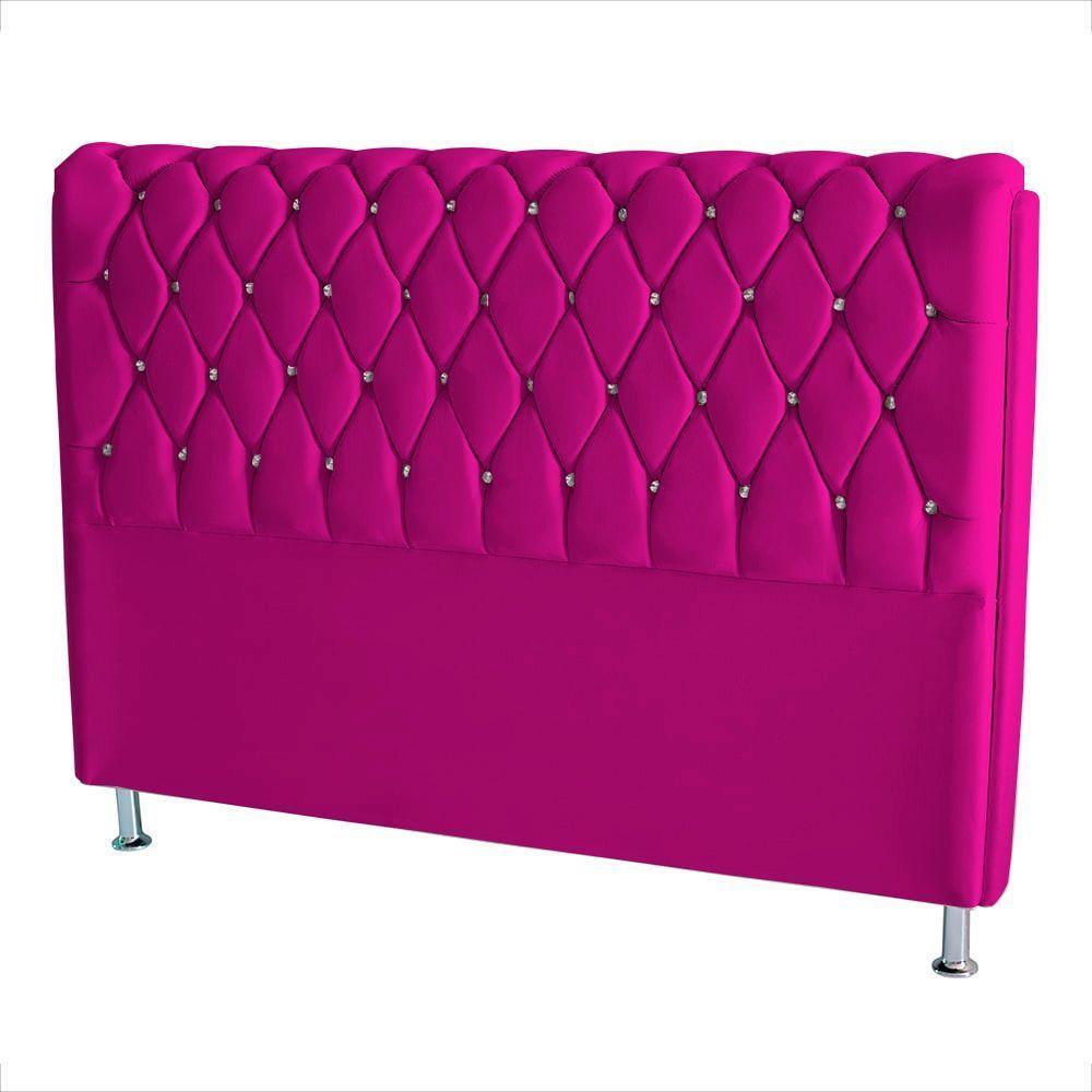 Cabeceira De Cama Box Londres Casal 140 Cm Suede Botão De Strass Rosa Pink Do Lar Móveis E Decoração - 2