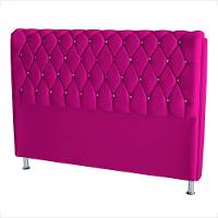 Cabeceira De Cama Box Londres Casal 140 Cm Suede Botão De Strass Rosa Pink Do Lar Móveis E Decoração - 2