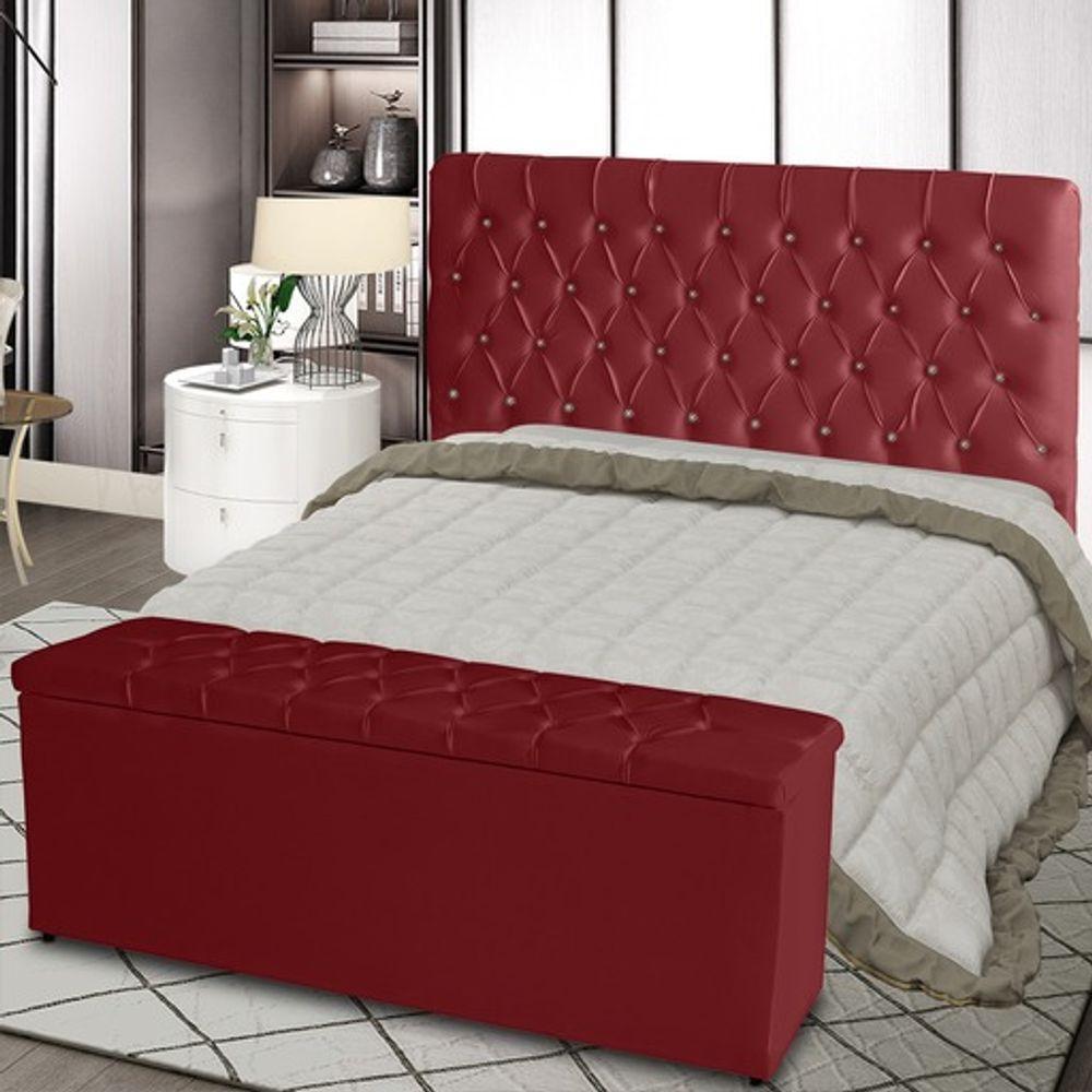 Kit Cabeceira De Cama E Calçadeira Baú Estrela Casal 140 Cm Suede Capitonê Vermelho De Casa Móveis E Decoração - 2