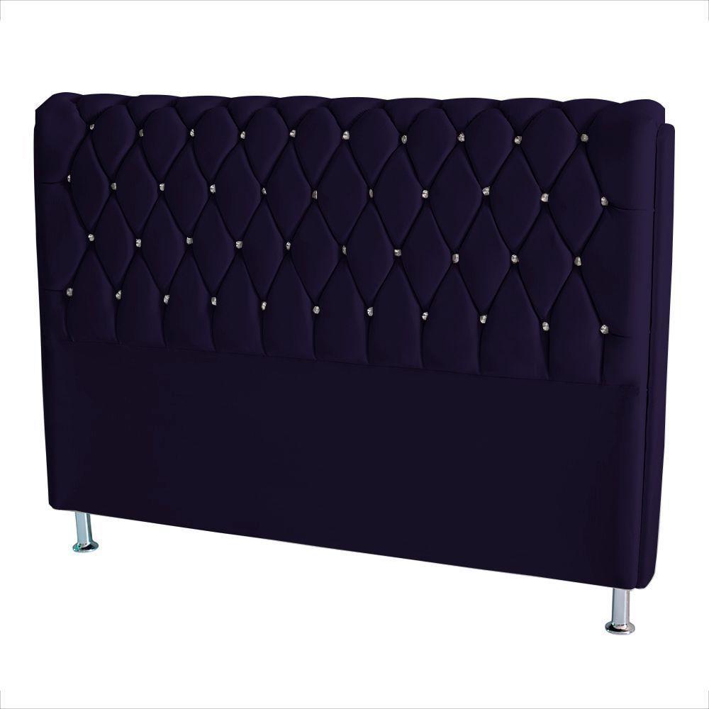 Cabeceira De Cama Box Londres Casal Queen 160 Cm Suede Botão De Strass Azul Marinho Do Lar Móveis E Decoração - 2