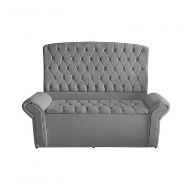 Kit De Quarto Cabeceira De Cama Box E Calçadeira Baú Dubai King 195 Cm Suede Prata Do Lar Móveis E Decoração