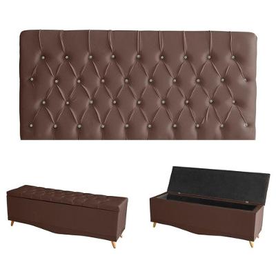 Kit Estrela Cabeceira De Cama Painel E Calçadeira Baú Botão Cristal Queen 160 Cm Suede Rosê Do Lar Móveis E Decoração