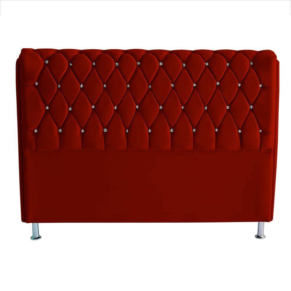 Cabeceira De Cama Box Londres Casal Queen 160 Cm Suede Botão De Strass Vermelho Do Lar Móveis E Decoração - 1