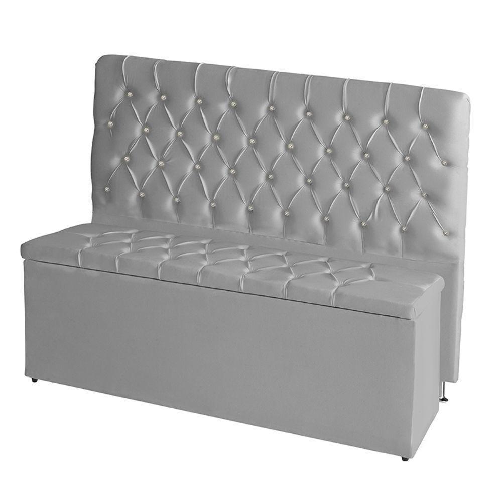 Kit Cabeceira De Cama Box E Calçadeira Baú Paris Casal 140 Cm 140 X 126 Capitonê Courino Prata Do Lar Móveis - 1