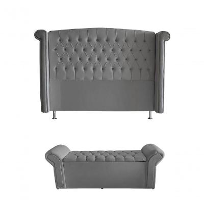 Kit Realeza Cabeceira De Cama Box E Calçadeira Baú King 195 Cm Suede Prata Do Lar Móveis
