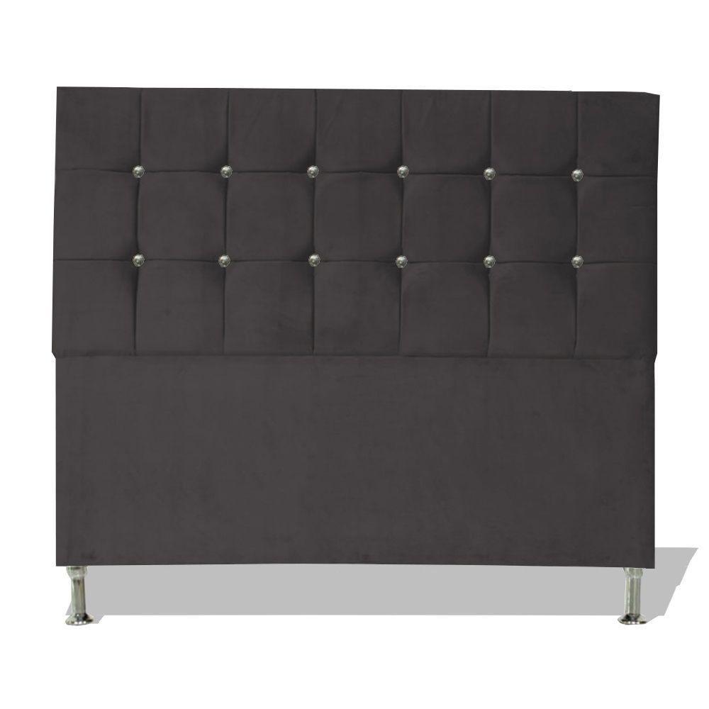 Cabeceira De Cama Box Cristal King 195 Cm Botão Strass Suede Grafite Do Lar Móveis - 1