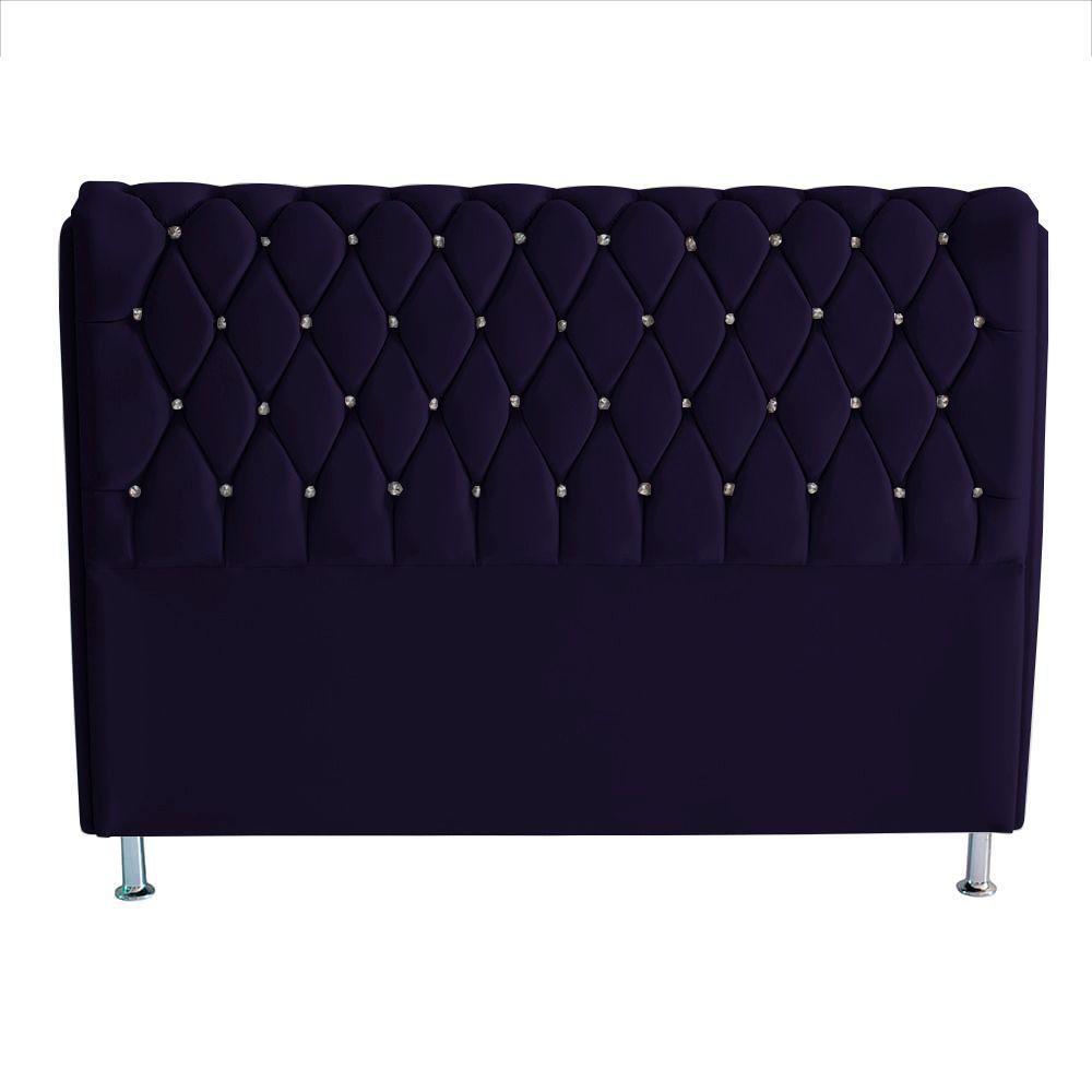 Cabeceira De Cama Box Londres Casal 140 Cm Suede Botão De Strass Azul Marinho Do Lar Móveis E Decoração - 1