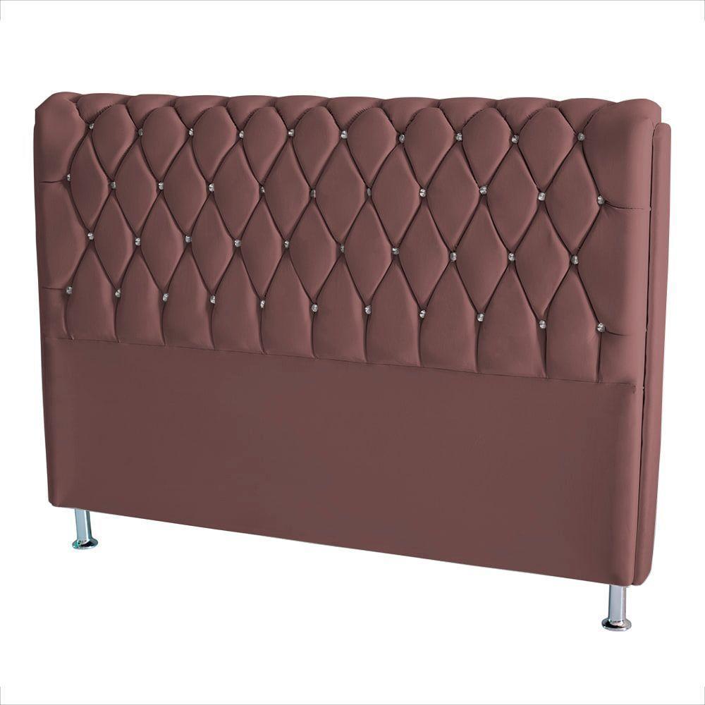Cabeceira De Cama Box Jully Queen 160 Cm Botão Strass Suede Rosê Do Lar Móveis - 2