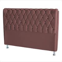Cabeceira De Cama Box Jully Queen 160 Cm Botão Strass Suede Rosê Do Lar Móveis - 2