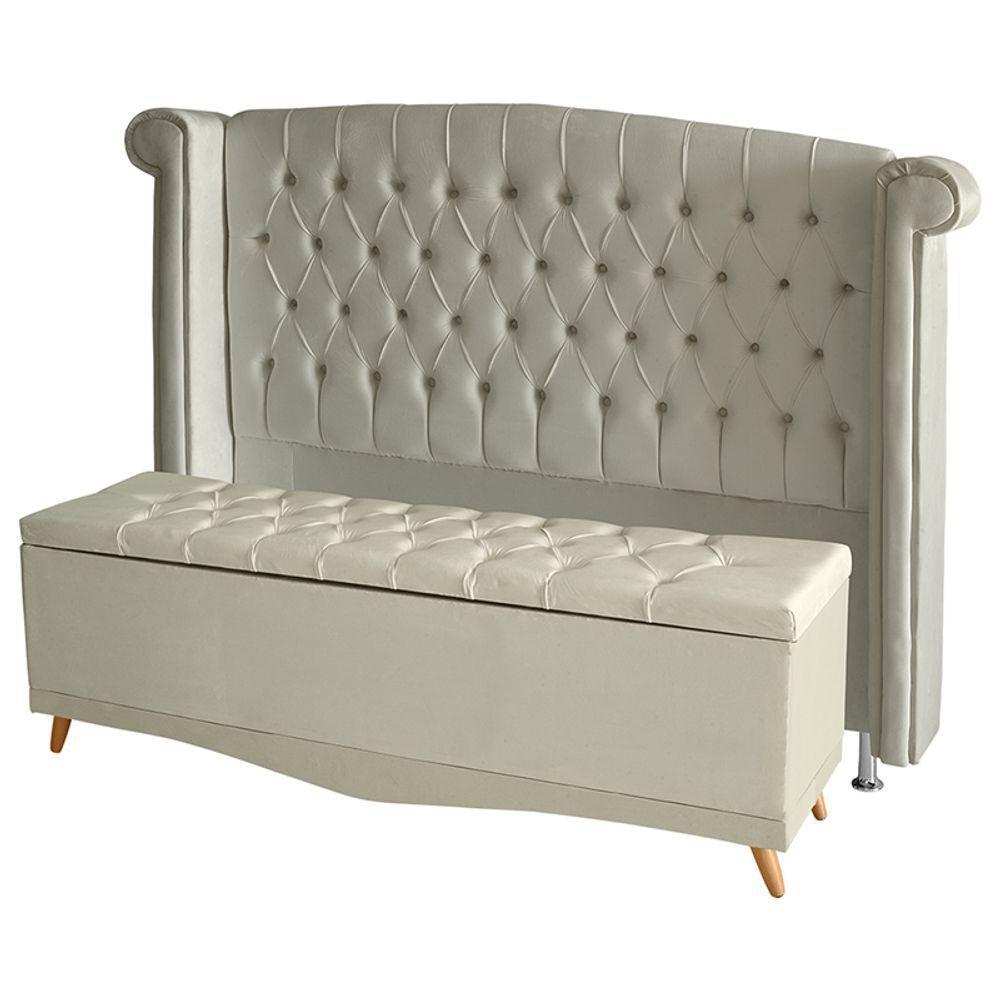 Kit De Quarto Cabeceira De Cama Box E Calçadeira Baú Toquio Casal 140 Cm Suede Porcelana Do Lar Móveis E Decoração - 1