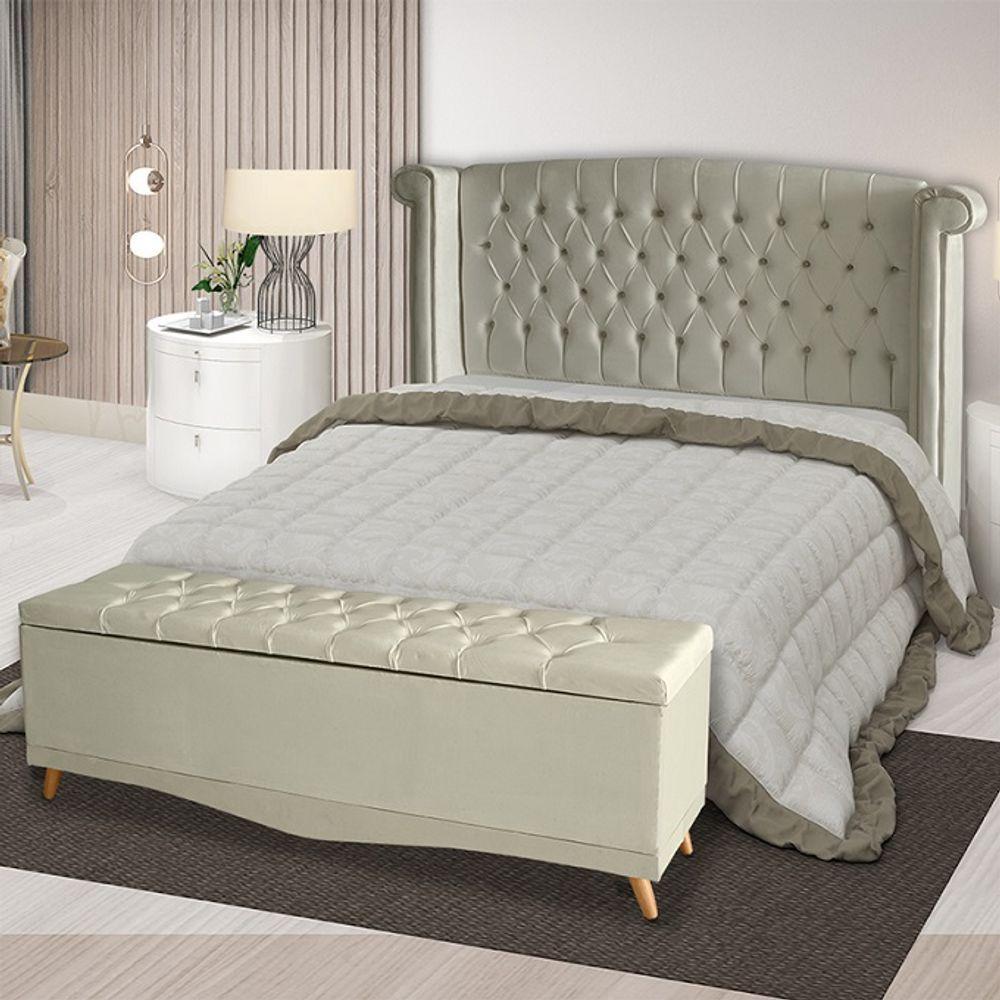 Kit De Quarto Cabeceira De Cama Box E Calçadeira Baú Toquio Casal 140 Cm Suede Porcelana Do Lar Móveis E Decoração - 2