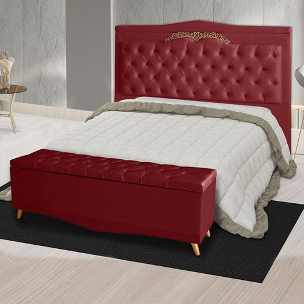 Kit Cabeceira De Cama Box E Calçadeira Baú Madri Casal 140 Cm Suede Vermelho Do Lar Móveis E Decoração - 2