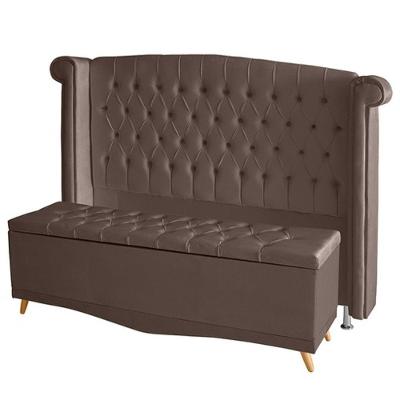 Kit De Quarto Cabeceira De Cama Box E Calçadeira Baú Toquio Casal Queen 160 Cm Suede Rosê Do Lar Móveis E Decoração