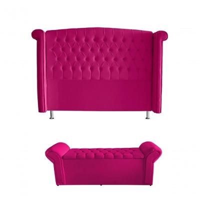Kit Realeza Cabeceira De Cama Box E Calçadeira Baú King 195 Cm Suede Rosa Pink Do Lar Móveis