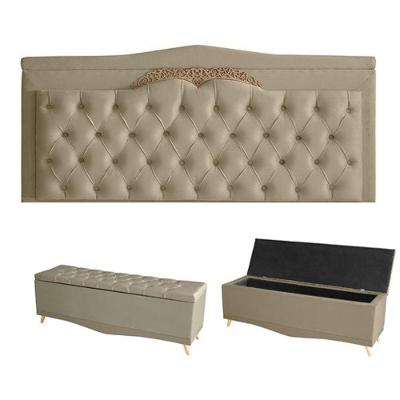 Kit Barcelona Cabeceira De Cama Painel E Calçadeira Baú Casal 140 Cm Suede Bege Do Lar Móveis E Decoração