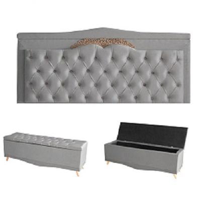 Kit Barcelona Cabeceira De Cama Painel E Calçadeira Baú Casal 140 Cm Suede Prata Do Lar Móveis E Decoração