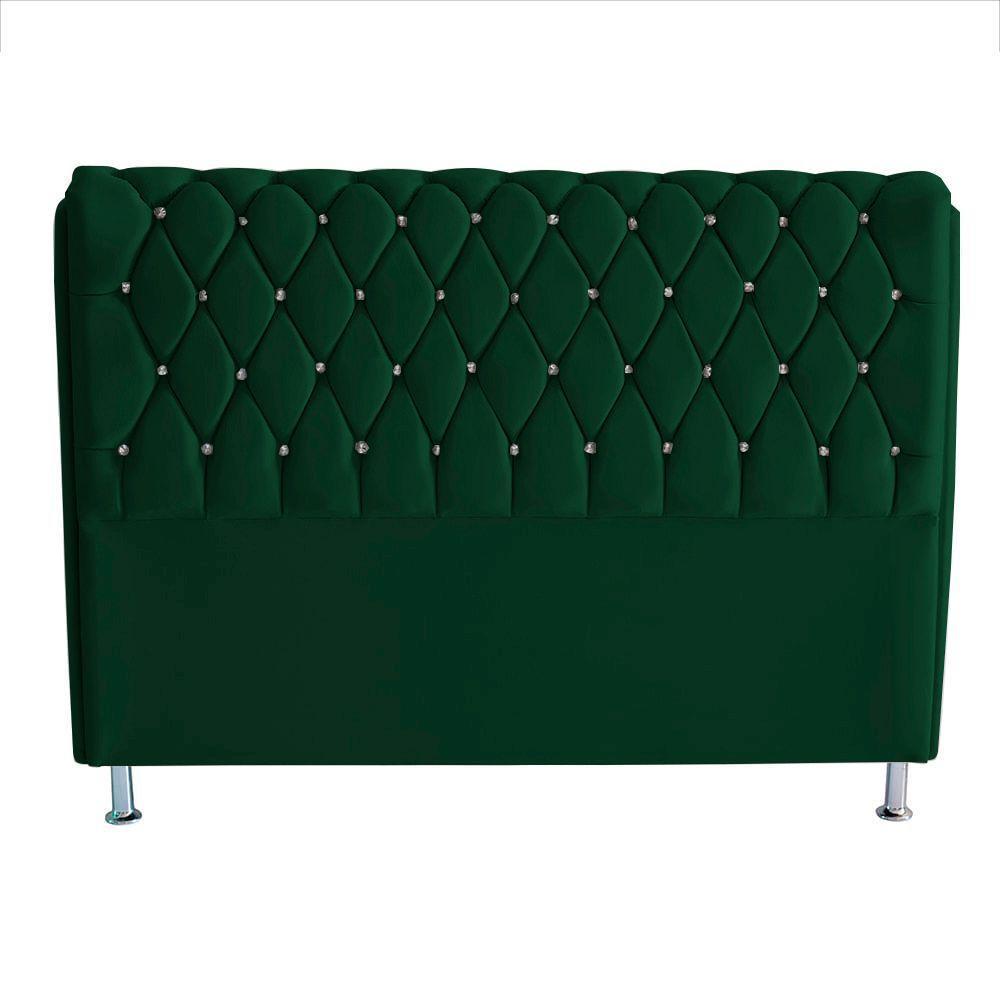 Cabeceira De Cama Box Londres Casal 140 Cm Suede Botão De Strass Verde Do Lar Móveis E Decoração - 2