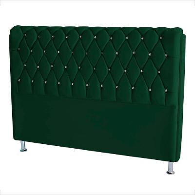 Cabeceira De Cama Box Londres Casal 140 Cm Suede Botão De Strass Verde Do Lar Móveis E Decoração