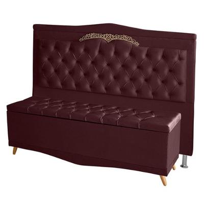 Kit De Cabeceira De Cama Box E Calçadeira Baú Barcelona Casal 140 Cm Retro Capitonê Suede Bordo Do Lar Móveis