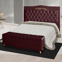 Kit De Cabeceira De Cama Box E Calçadeira Baú Barcelona Casal 140 Cm Retro Capitonê Suede Bordo Do Lar Móveis - 2