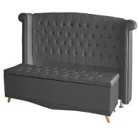 Kit Cabeceira De Cama Box E Calçadeira Baú Luxo Queen 160 Cm Suede Grafite Do Lar Móveis - 1