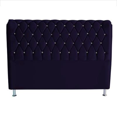 Cabeceira De Cama Box Londres King 195 Cm Suede Botão De Strass Azul Marinho Do Lar Móveis E Decoração