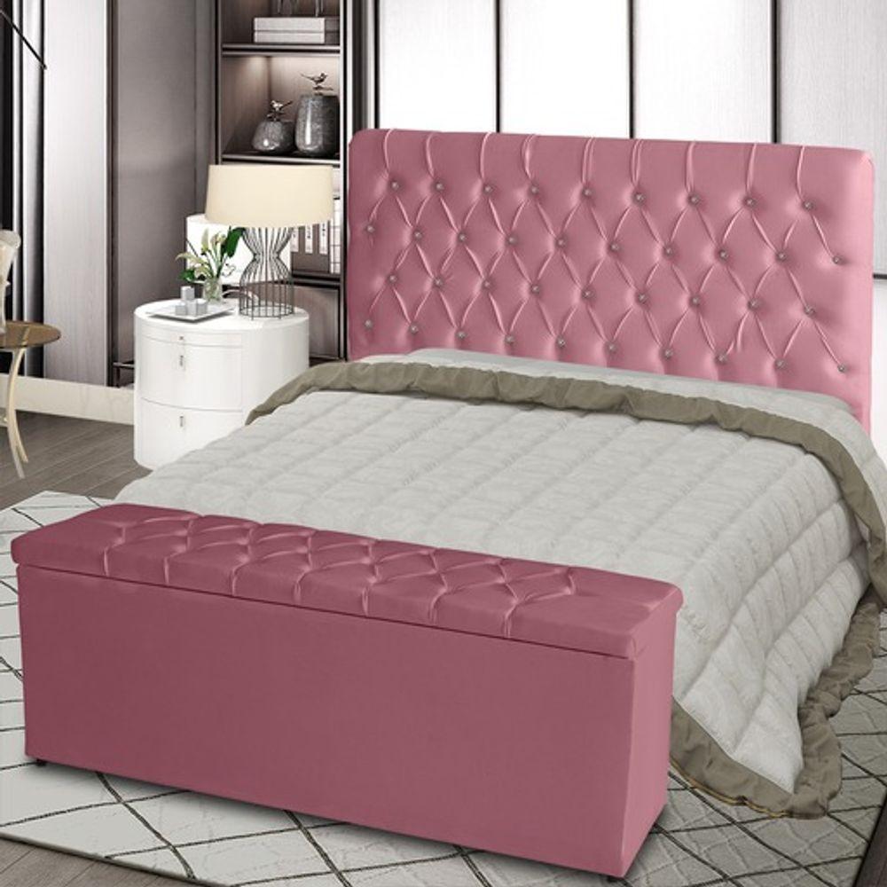 Kit Cabeceira De Cama E Calçadeira Baú Estrela Queen 160 Cm Suede Capitonê Rosa Claro Casa Móveis E Decoração - 2