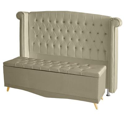 Kit De Quarto Cabeceira De Cama Box E Calçadeira Baú Toquio Casal Queen 160 Cm Suede Bege Do Lar Móveis E Decoração