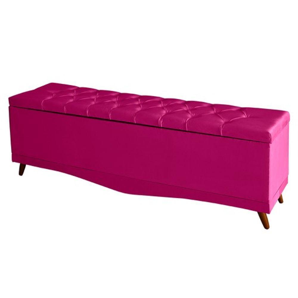 Kit Cabeceira De Cama Box E Calçadeira Baú Luxo Queen 160 Cm Suede Rosa Pink Do Lar Móveis - 3