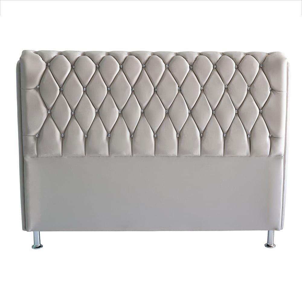 Cabeceira De Cama Box Jully Casal 140 Cm Botão Strass Suede Prata Do Lar Móveis - 1