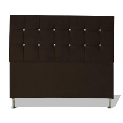 Cabeceira De Cama Box Cristal King 195 Cm Botão Strass Suede Marrom Do Lar Móveis