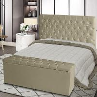 Kit De Quarto Cabeceira De Cama Box E Calçadeira Baú Estrela King 195 Cm Suede Botão Strass Bege Do Lar Móveis E Decor - 2