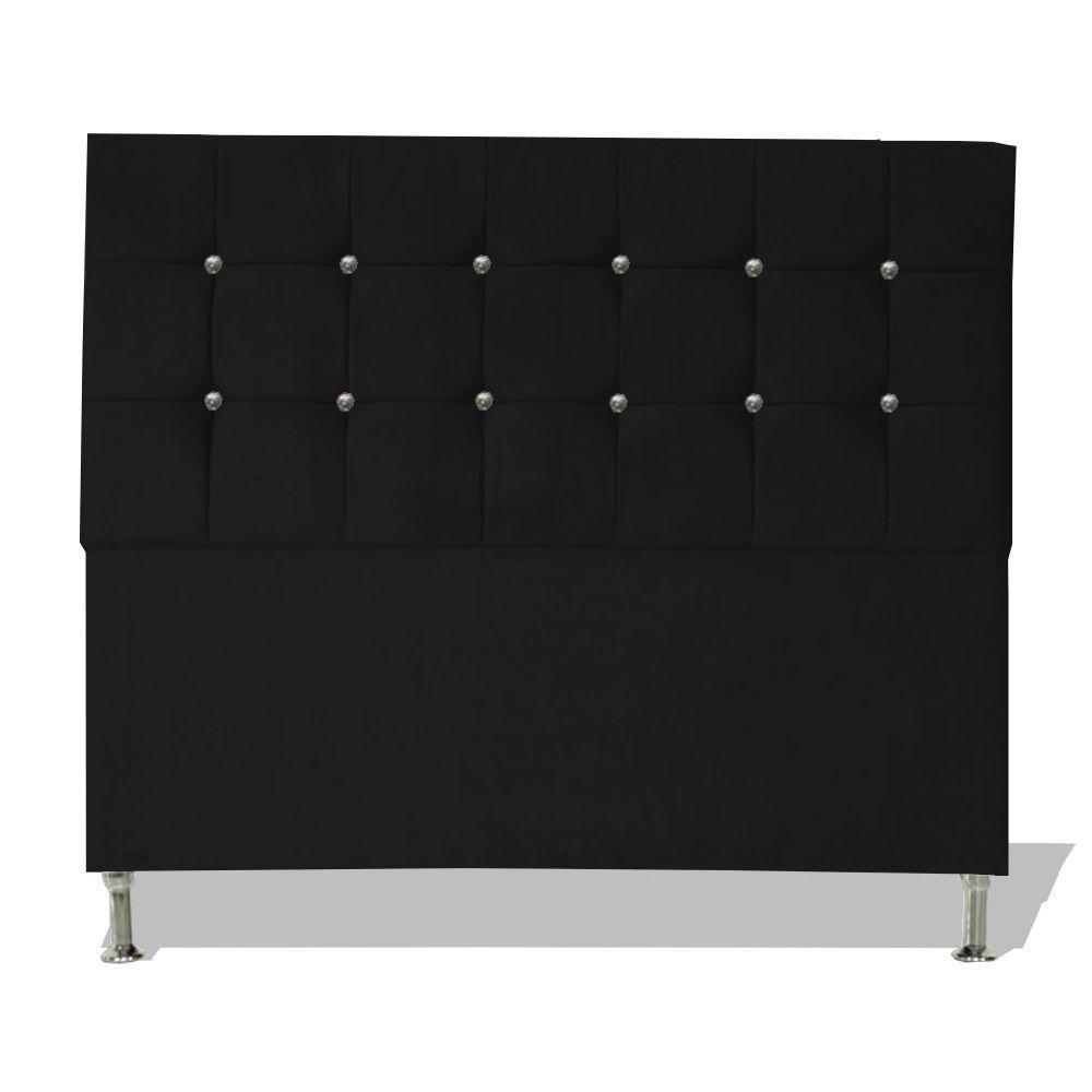 Cabeceira De Cama Box Cristal Queen 160 Cm Botão Strass Suede Preto Do Lar Móveis - 1