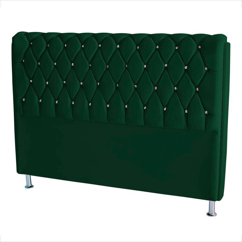 Cabeceira De Cama Box Jully Queen 160 Cm Botão Strass Suede Verde Do Lar Móveis - 1