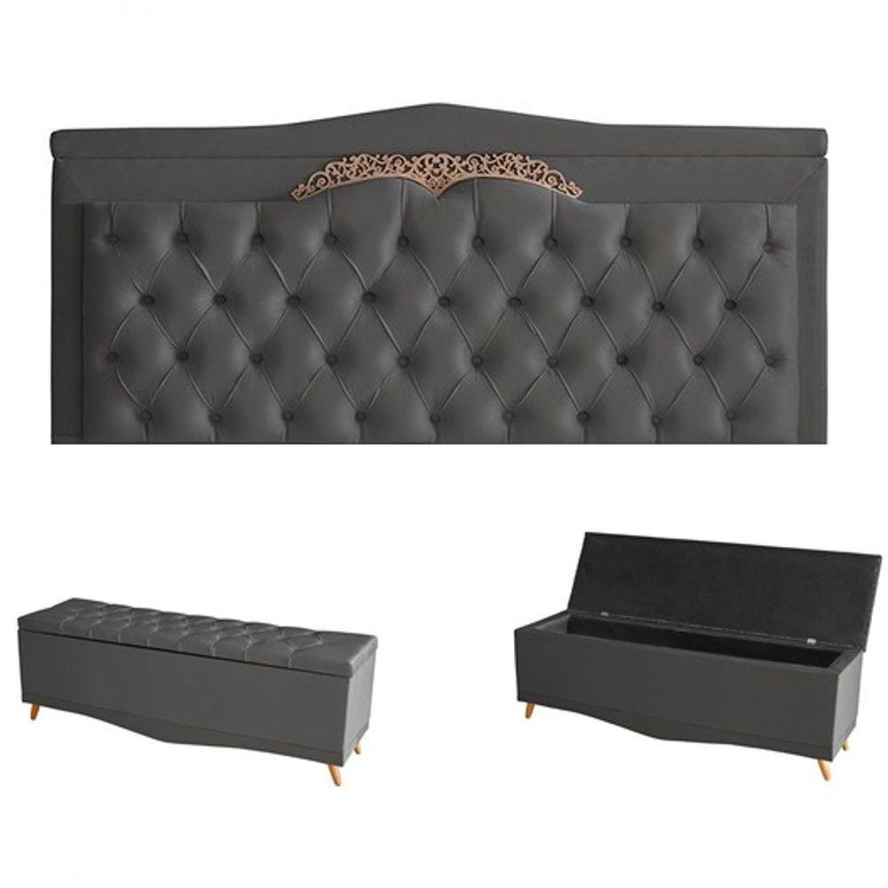 Kit Barcelona Cabeceira De Cama Painel E Calçadeira Baú King 195 Cm Suede Grafite Do Lar Móveis E Decoração - 1