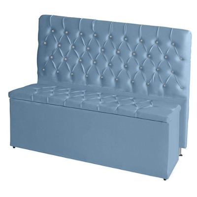 Kit De Quarto Cabeceira De Cama Box E Calçadeira Baú Estrela Casall Queen 160 Cm Suede Botão Strass Azul Do Lar Móveis E