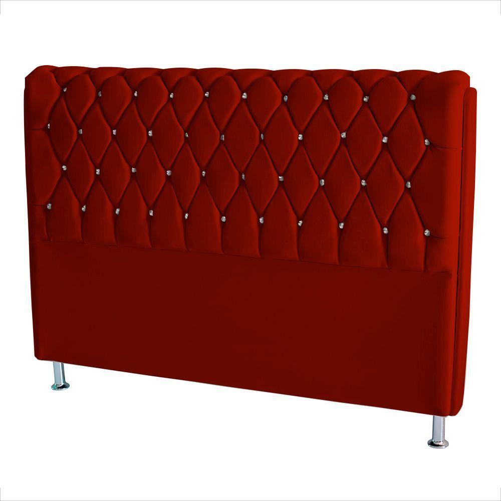 Cabeceira De Cama Box Jully Queen 160 Cm Botão Strass Suede Vermelho Do Lar Móveis - 2