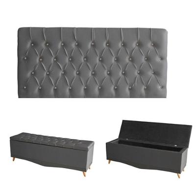 Kit Estrela Cabeceira De Cama Painel E Calçadeira Baú Botão Cristal Casal 140 Cm Suede Grafite Do Lar Móveis E Decoraçã