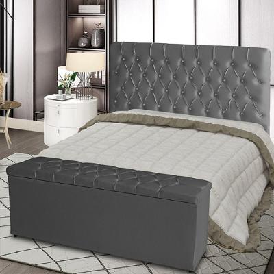 Kit Cabeceira De Cama Box E Calçadeira Baú Paris Queen 160 Cm Capitonê Courino Grafite Do Lar Móveis
