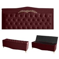 Kit Barcelona Cabeceira De Cama Painel E Calçadeira Baú King 195 Cm Suede Bordo Do Lar Móveis E Decoração - 1