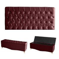 Kit Estrela Cabeceira De Cama Painel E Calçadeira Baú Botão Cristal Casal 140 Cm Suede Bordo Do Lar Móveis E Decoração - 1