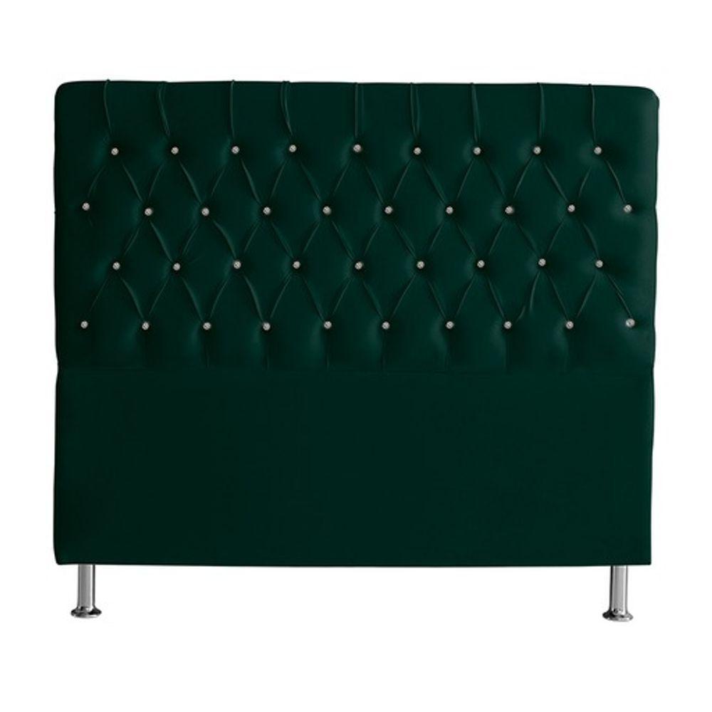 Cabeceira De Cama Box Estrela Queen 160 Cm Suede Botão Cristal Verde Do Lar Móveis E Decoração - 1